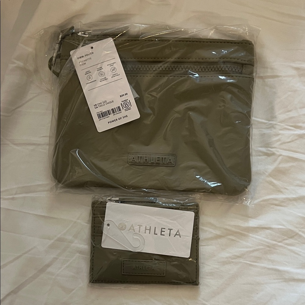 Athleta Olive Green Pouch and Card Holder Set